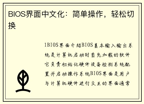 BIOS界面中文化：简单操作，轻松切换